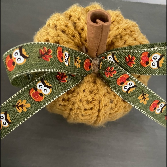 Other - Crochet Pumpkin with cinnamon stick stem and ribbon